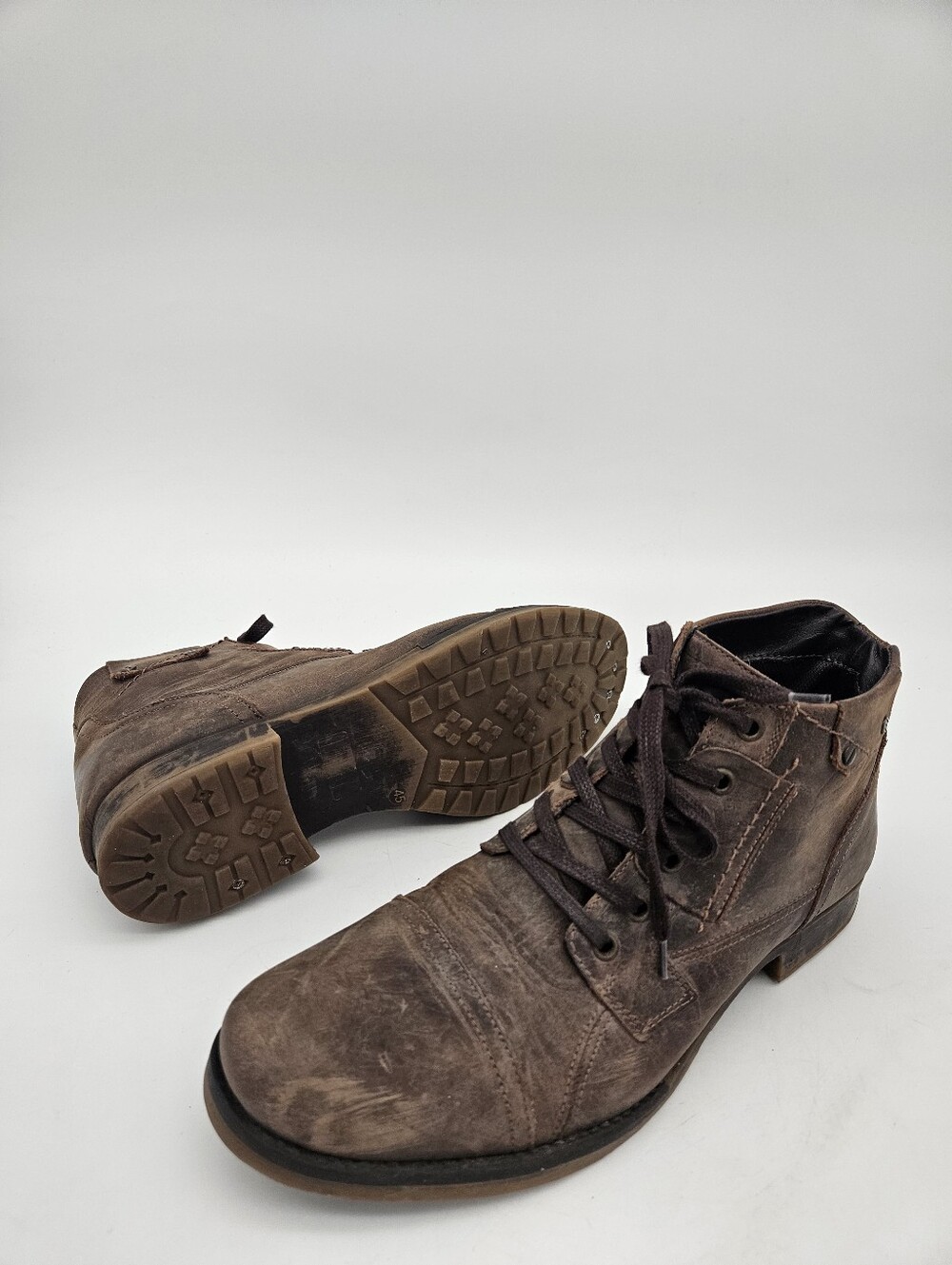 Bull Boxer Brosus Ankle Boots Mens 12 Brown Leather Lace Up Cap Toe Distressed
